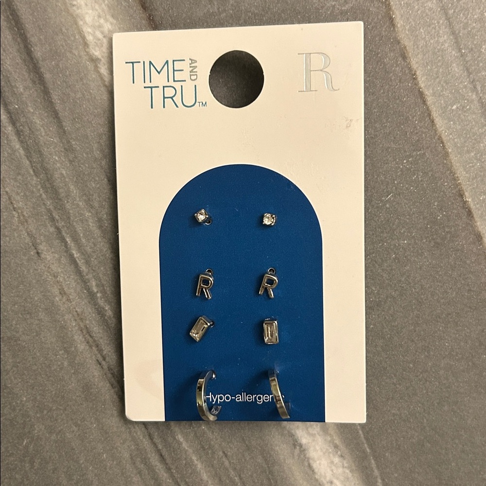 Time and Tru Silver Earrings Set with Initials